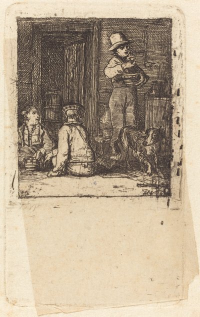Interiör med tre pojkar och en hund av Sir David Wilkie