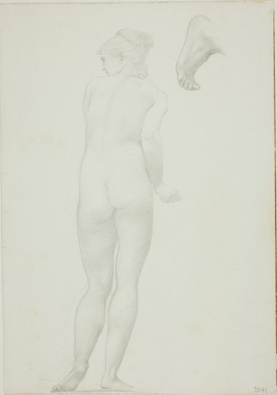 Baksida av stående naken kvinna och skiss av en fot av Sir Edward Burne Jones