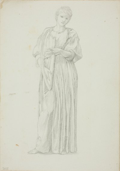 Draperad figur av kvinna som spelar på en harpa av Sir Edward Burne Jones