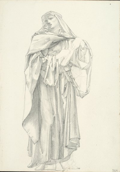 Draperad mansfigur (skissbok #2614) av Sir Edward Burne Jones