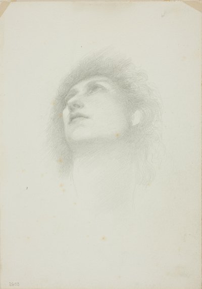 Huvudet på en kvinna med ansiktet uppåtvänt av Sir Edward Burne Jones