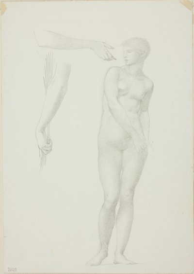 Stående kvinnlig naken och skisser av vapen av Sir Edward Burne Jones