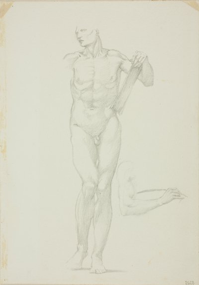 Stående hane med surfplatta; separat skiss av höger arm av Sir Edward Burne Jones
