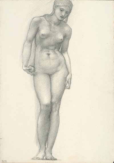 Venus med guldäpplet i höger hand, för Trojatriptyken (skissbok #2639) av Sir Edward Burne Jones