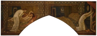 Cupid och Psyche - Palace Green Murals - Psyche som håller lampan blickar i ansiktet på..., 1881. av Sir Edward Coley Burne Jones