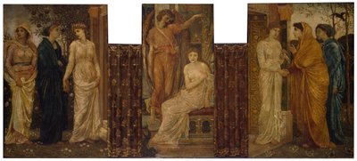 Cupid och Psyche - Palace Green Murals - Psyches systrar besöker henne i Amors hus, 1881. av Sir Edward Coley Burne Jones