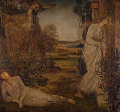 Cupid och Psyche - Palace Green Murals - Zephyrus som bär psyke till berget, 1881. av Sir Edward Coley Burne Jones