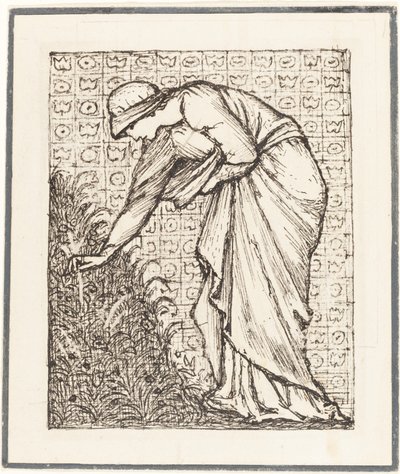 Dam som plockar blommor av Sir Edward Coley Burne Jones