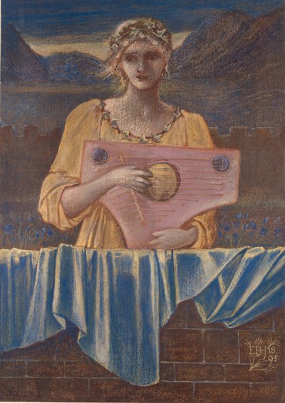 Studie av en kvinna med ett musikinstrument, 1895 av Sir Edward Coley Burne Jones