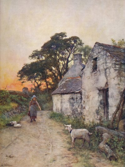 A Village Lane, södra Wales, sent 1800-tidigt 1900-tal. av Sir Ernest Albert Waterlow