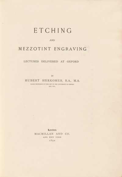 Etsnings- och mezzotintgravyrföreläsningar hålls i Oxford av Sir Hubert von Herkomer