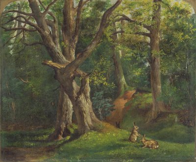 Skogsscen med kaniner av Sir Hubert von Herkomer
