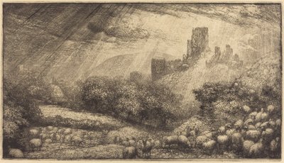 Corfe Castle: Effekt av solsken efter regn av Sir John Charles Robinson