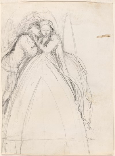 Förslag till en gotisk båge med konstnären och Effie Ruskin omfamnande (recto); Förslag till en gotisk båge med Effie som ängel (verso) av Sir John Everett Millais