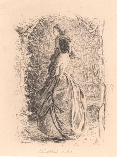 幸せな春の時間。 Nest.swedish で鳥を見ている女性と子供 av Sir John Everett Millais