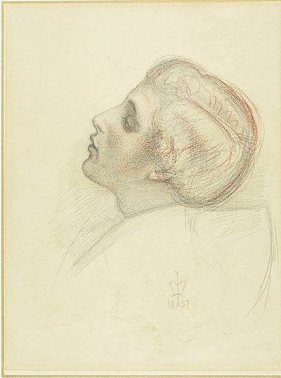 Studie för huvudet på den räddande älskaren i Escape of the Heretic av Sir John Everett Millais