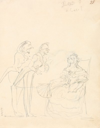 Två herrar som pratar med en sittande dam av Sir John Everett Millais
