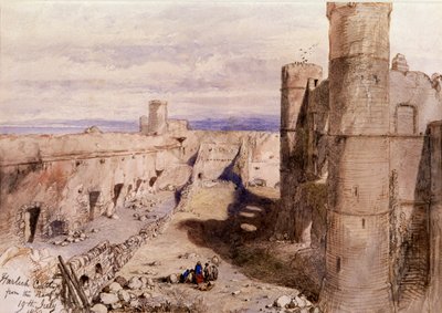 Harlech Castle från vallarna, Wales, 1850 av Sir John Gilbert