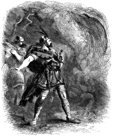 Macbeth och Banquo möter de tre häxorna, 1858 av Sir John Gilbert