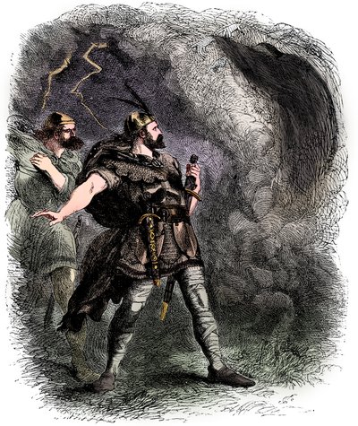 Macbeth och Banquo möter de tre häxorna, 1858 av Sir John Gilbert