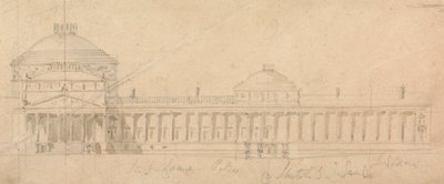 Skiss av en halvfasad för ett kungligt palats, Hyde Park, London av Sir John Soane