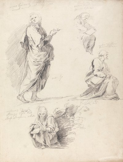 Ark med figurstudier från Rafaels disputation (med separat ark med inskription) av Sir Joshua Reynolds