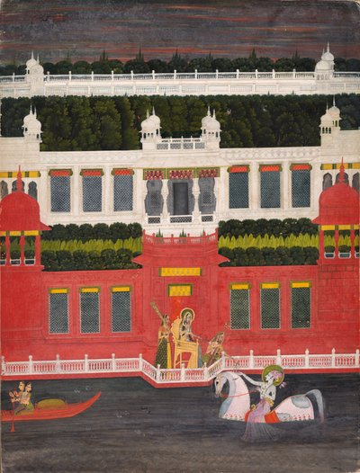 Krishna tar emot en blomsterkrans, ca. 1750-1760. av Sitaram