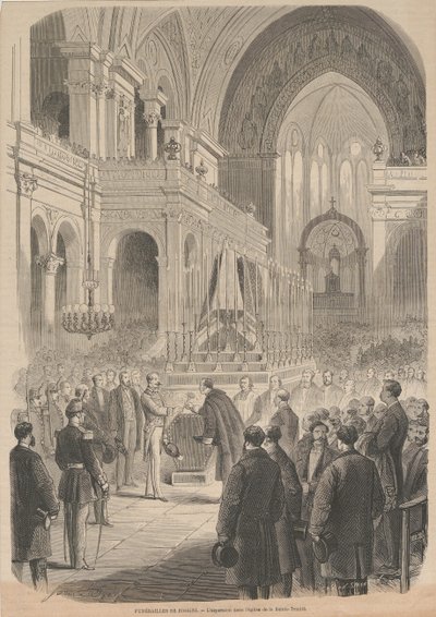 Gioacchino Rossinis begravning. Invigningen i den heliga trefaldighetskyrkan, 1868. av Smeeton and Cie . Cosson