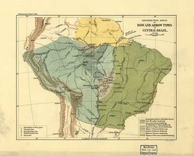 Distributionsområden för pil- och bågtyper i centrala Brasilien. LOC 2003627075 av Smithsonian Institution
