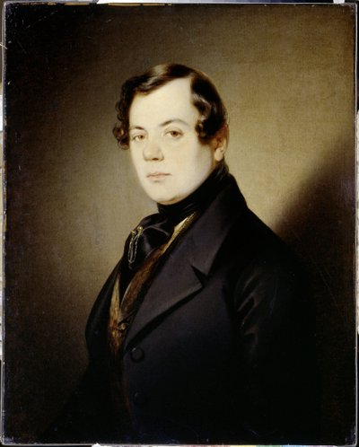 Porträtt av poeten Vladimir Grigorievitch Benediktov (1807-1873) (Porträtt av poeten Vladimir G. Benediktov) - Peinture de Sandor Kozina (1808-1873), huile sur toile (67x54 cm), cirka 1840 - A. Pushkin Memorial Museum, St. . Petersburg (Ryssland) av Sándor Kozina