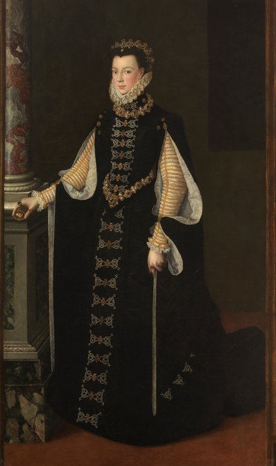 Spanska: Isabel de Valois sosteniendo un retrato de Felipe II Porträtt av Elisabeth av Valois som håller ett porträtt av Filip II av Sofonisba Anguissola