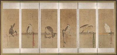 Tethered Hawks, före 1606. av Soga Chokuan