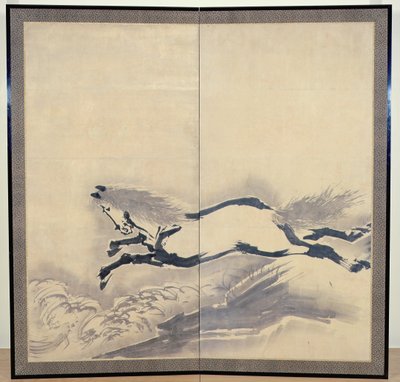 Hästhoppning, japanskt, Edo-perioden, ca 1700-tal (bläck på papper) (ett par) (se även 121396) av Soga Shohaku