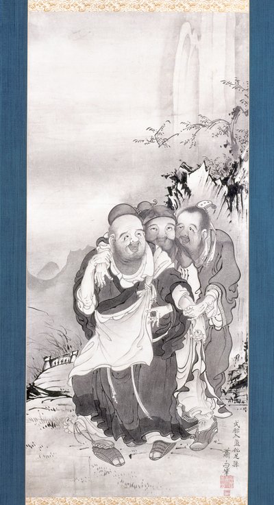The Three Laughers Of Tiger Ravine (bläck på papper) av Soga Shohaku