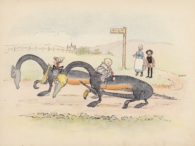 Illustration till Little Twin Dragons av S Rosamond Praeger (färglitografi) av Sophia Rosamond Praeger