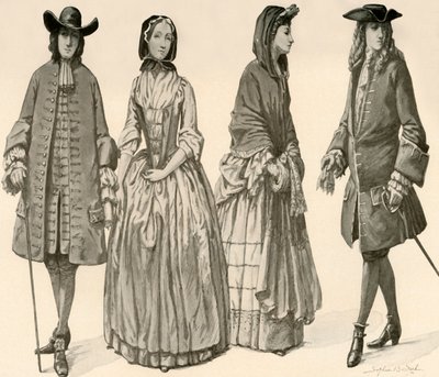 Kläder under Charles II, James II, William och Marys regeringstid 1682-1700, 1903, 1937. av Sophie B. Steel