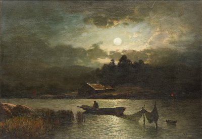 Fishing with Nets By Moonlight (olja på duk) av Sophus Jacobsen