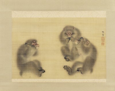 Monkeys: Hear No Evil, See No Evil, Speak No Evil, c.1820 (bläck & färg på siden) av Sosetsu Mori