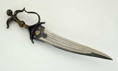 Chilanum, eller dolk (stål och järn med silver- och guldinlägg) av South Indian School
