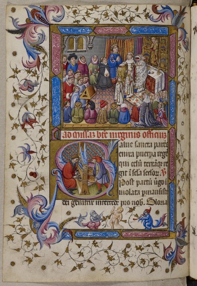 Lägg till. 28962, f.281v, Alfonso V deltar i mässan, från Psalter and Hours of Alfonso V of Aragon. c.1442 (vellum) av Spanish School
