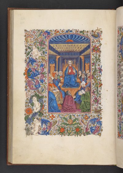 Lägg till MS 50004 f.53v Kristus bland läkarna, från en "Tidsbok" (bläck, färg & guld på veläng) av Spanish School