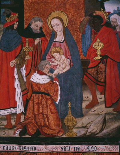 Adoration of the Magi, panel från kyrkan San Andres of Tortura, sent 1400-tal - början av 1500-talet (målat trä) av Spanish School