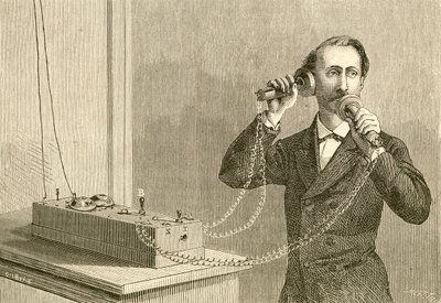 En tidig telefon. Från El Museo Popular publicerade Madrid av Spanish School