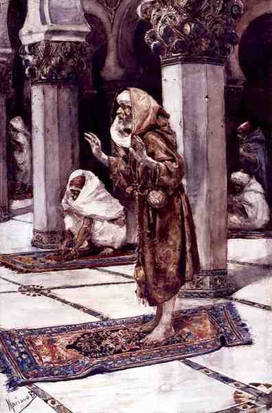At Prayer, sent 1800-tal (akvarell på papper) av Spanish School