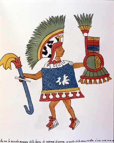 Aztekisk krigare i Codex Vaticanus 3738 (Codex Vat. Rios). Faksimil av manuskriptet av dominikanen Pedro de los Rios, mellan 1570 och 1589, Bibl. Vatikanen. av Spanish School