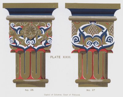 Columns Capital, Court of Fishpond (färg litho) av Spanish School