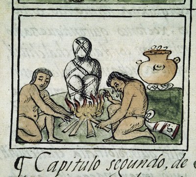 Codex från erövringen av Mexiko: mumifiering av en kropp av Spanish School