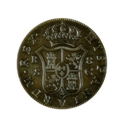 Mynt av 8 spanska realer, kastiliansk valuta som slogs i Sevilla under Karl IV:s regeringstid (1748-1819) av Spanish School