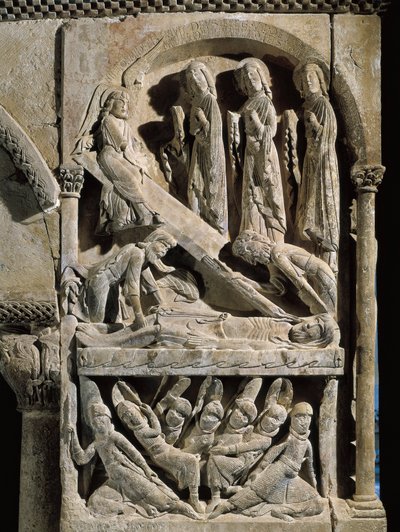 Kristi avsättning. Skulptur gjord av mästaren av Saint Dominic de Silos (1100-talet). Relief på sten av Spanish School
