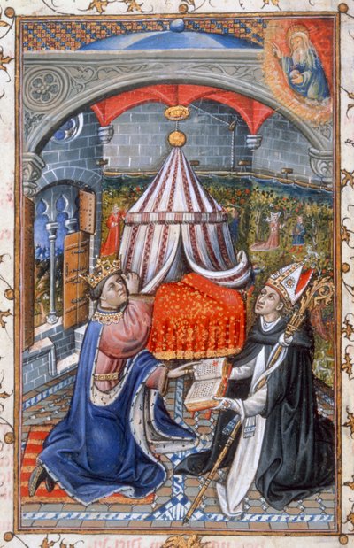 Andakter för morgon och kväll, från Alfonso Vs bönebok från Aragon, 1442 (tempera på veläng) av Spanish School